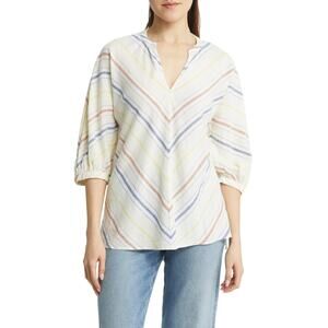 New Caslon Women's Linen Blend Top in Ivory Sorbet Jessie Stripe Size XS